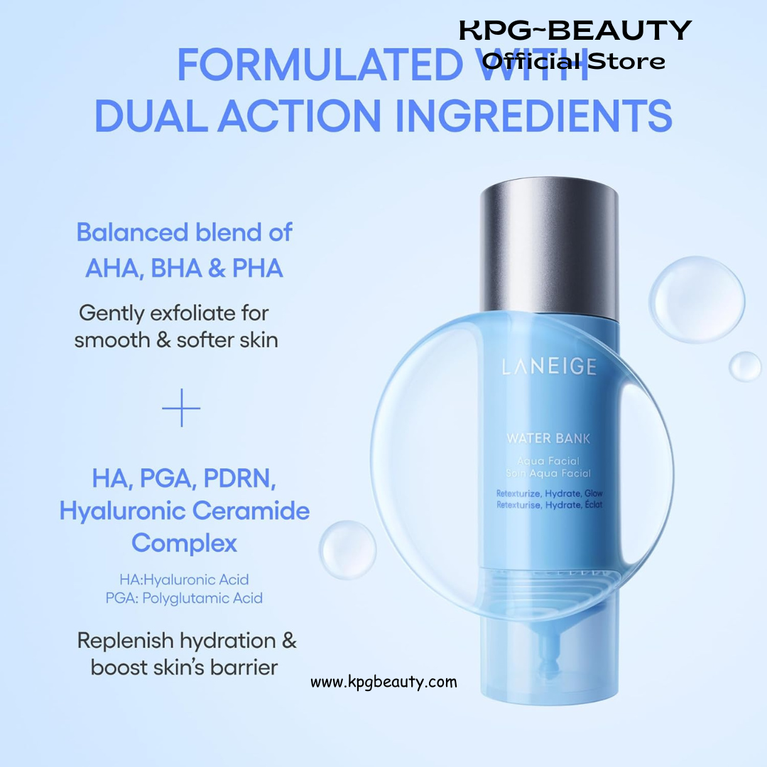 LANEIGE Water Bank Aqua Facial Serum 30ml | K-Beauty Exfoliating & Hydrating Serum | AHA BHA PHA Gentle Exfoliation| Hyaluronic Acid & Ceramide Glow Boost | Smooth, Soft, Radiant Skin LANEIGE