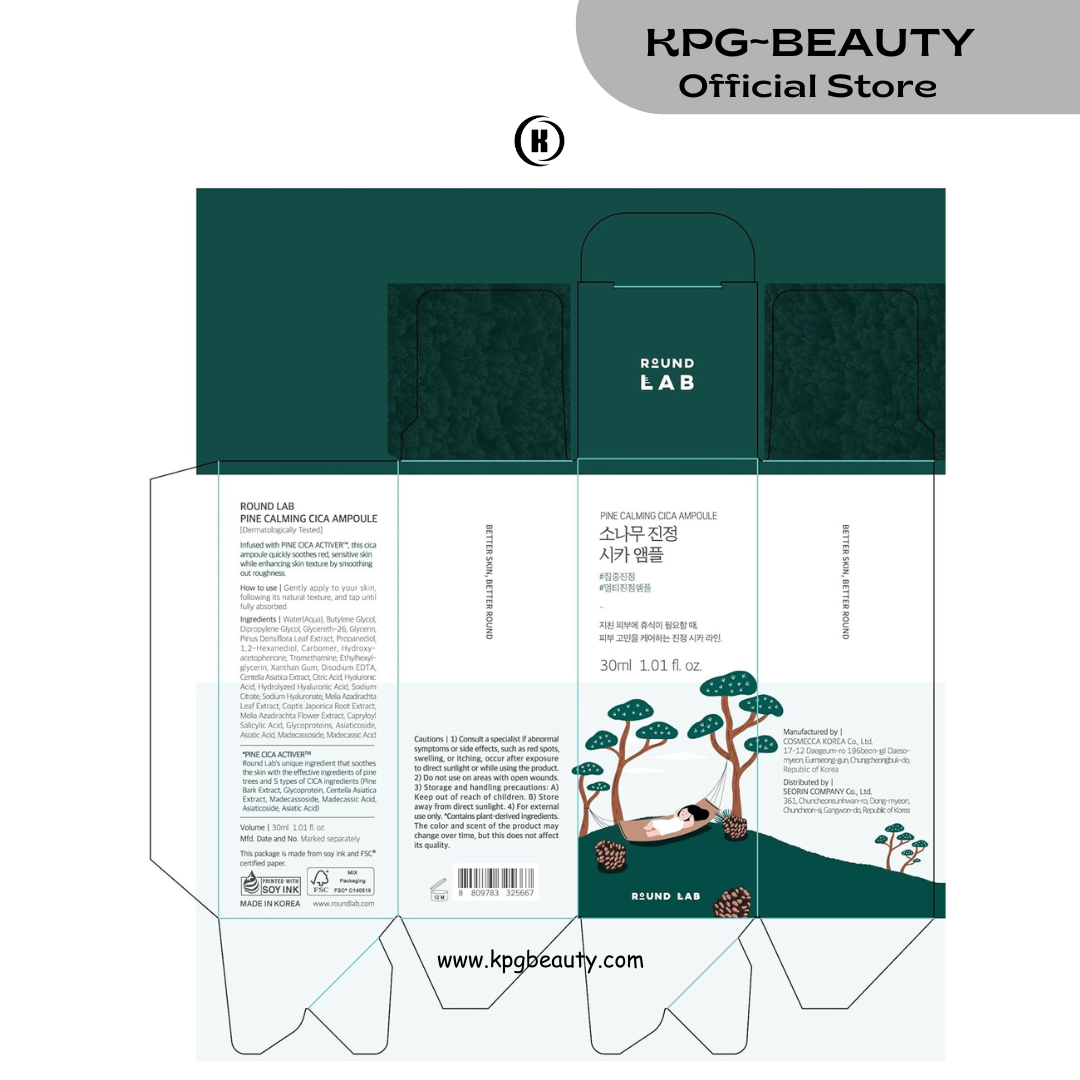 ROUND LAB Pine Calming Cica Ampoule 1.01 Fl Oz, Hydrating and Soothing Serum with Pine Cica and Hyaluronic Acid for Skin Barrier Strengthening, Gentle Exfoliation, and Deep Moisture, Korean Skincare Round Lab