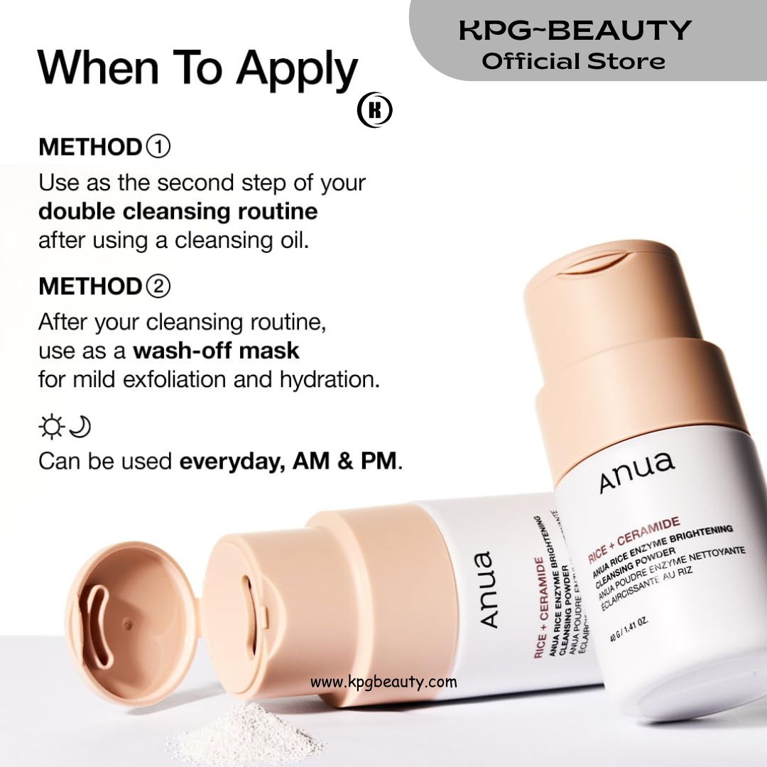 ANUA RICE ENZYME BRIGHTENING CLEANSING POWDER, Rice Mask, Ceramide, Gentle Face Wash for Brightening, Radiant Skin, Facial Cleanser for Dry Skin, Korean Skincare, Fragrance Free, 40g KPG BEAUTY