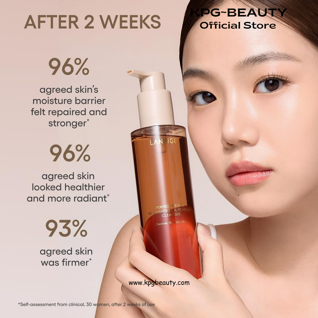 LANEIGE Perfect Renew Nourishing Oil-to-Foam Cleanser 200ml: 2-in-1 Anti-Aging Face Wash for a Radiant Glow to Remove Makeup, Sunscreen, & Impurities LANEIGE
