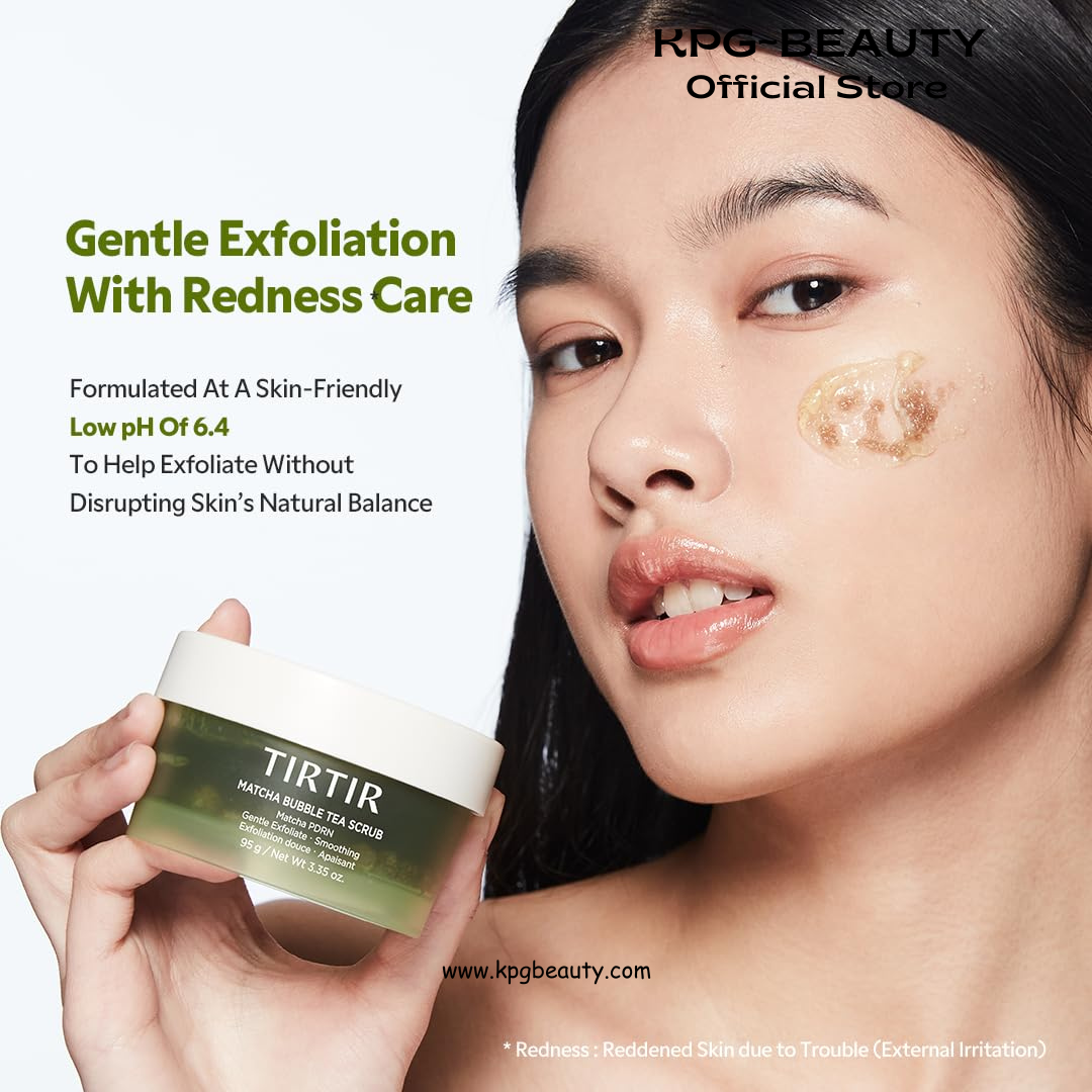 TIRTIR Matcha PDRN Bubble Tea Scrub | Soft Low-pH 6.6 Exfoliator, 5,000ppm Vegan Matcha PDRN, 6 Ceramide Complex, Redness Relief for Sensitive Skin, Korean Skincare, All Skin Types, (100g, 3.52oz) TIRTIR