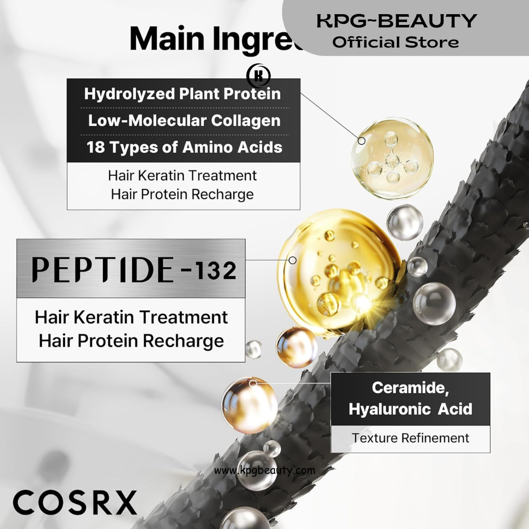 COSRX PEPTIDE 132 Hair Bond Repair Treatment - Deep Conditioner Hair Mask for Damaged, Dry Hair, Repairs Breakage & Split Ends with Collagen & Hyaluronic Acid, For All Hair Types 120 ML KPG BEAUTY