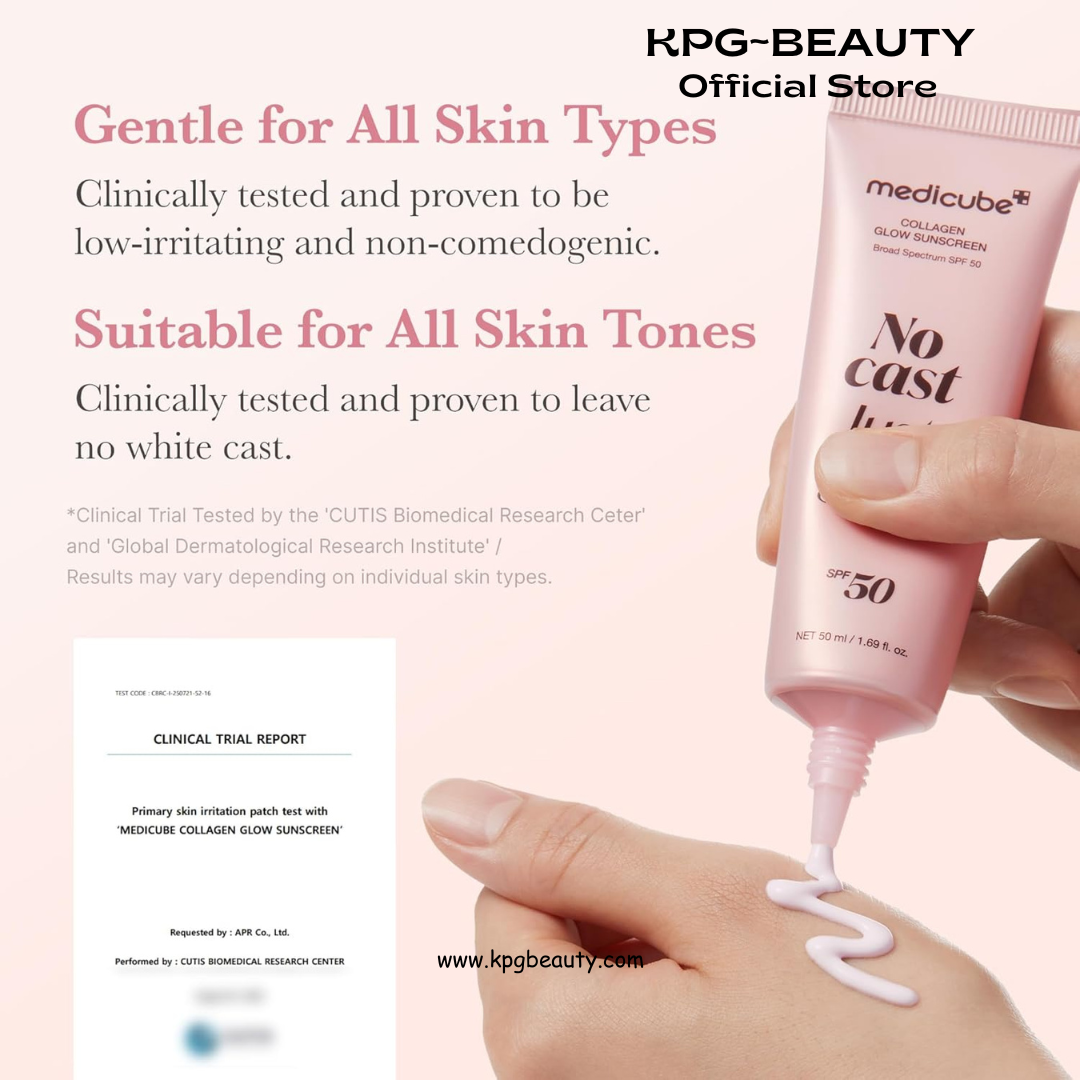medicube No Cast Just Glow Collagen Sunscreen | SPF 50 Broad Spectrum Face Sunscreen | Lightweight, Non-Sticky, Hydrating Formula | Peptide, Cica for Soothing & Glow | Korean Skincare Medicube
