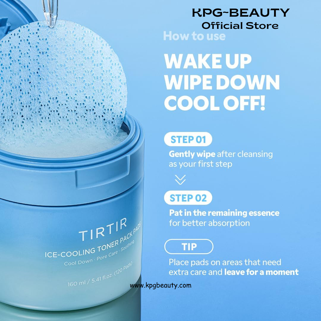 TIRTIR Ice-Cooling Icing Toner Pads | -3.76°C Instant Cool Down for Pore Reducing and Hydrating Korean Skincare (120 Units) TIRTIR