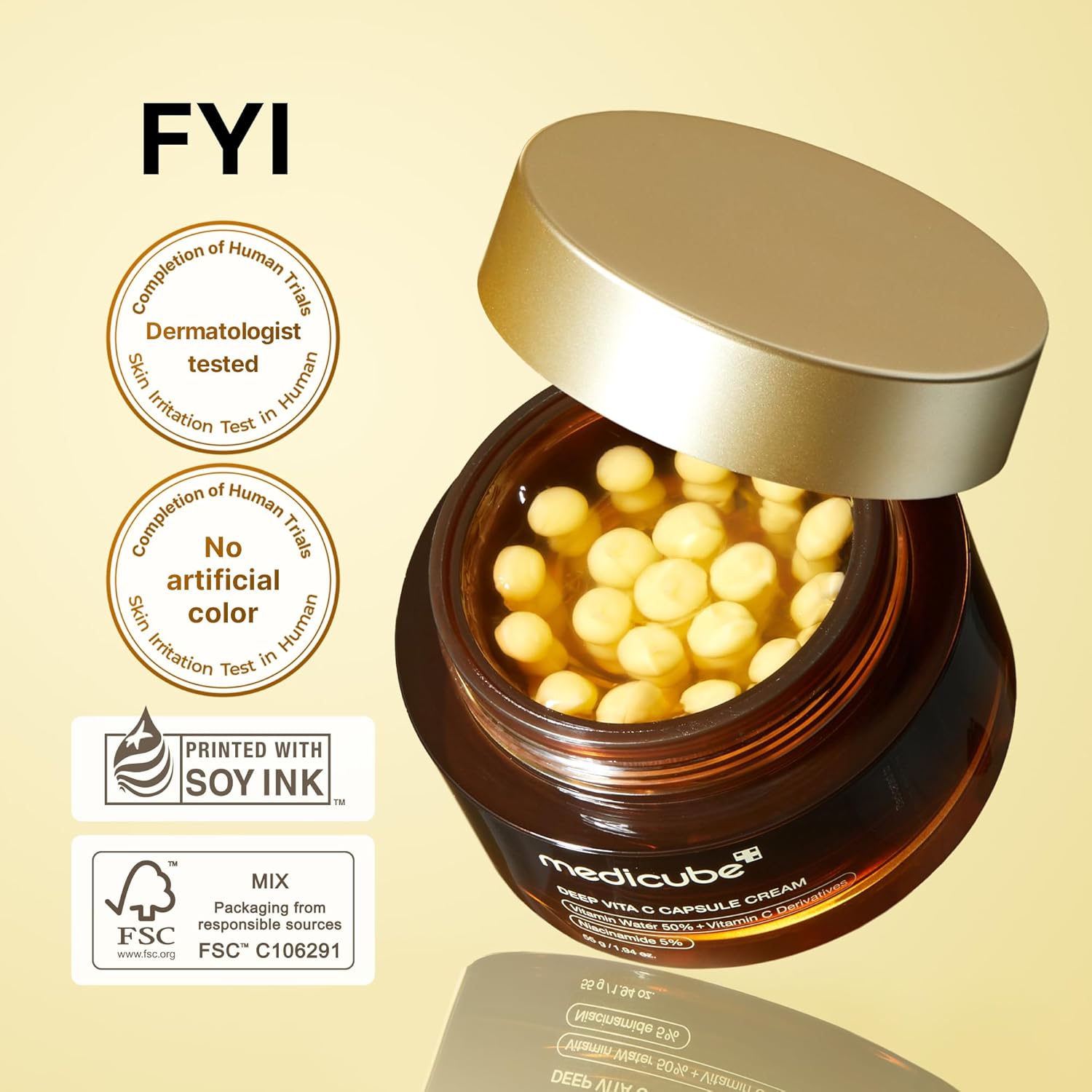 Medicube Deep Vitamin C Golden Capsule Face Moisturizer - Liposome Capsules For Wrinkles, Skin Radiance - Transparent Gel for Glow Hydration