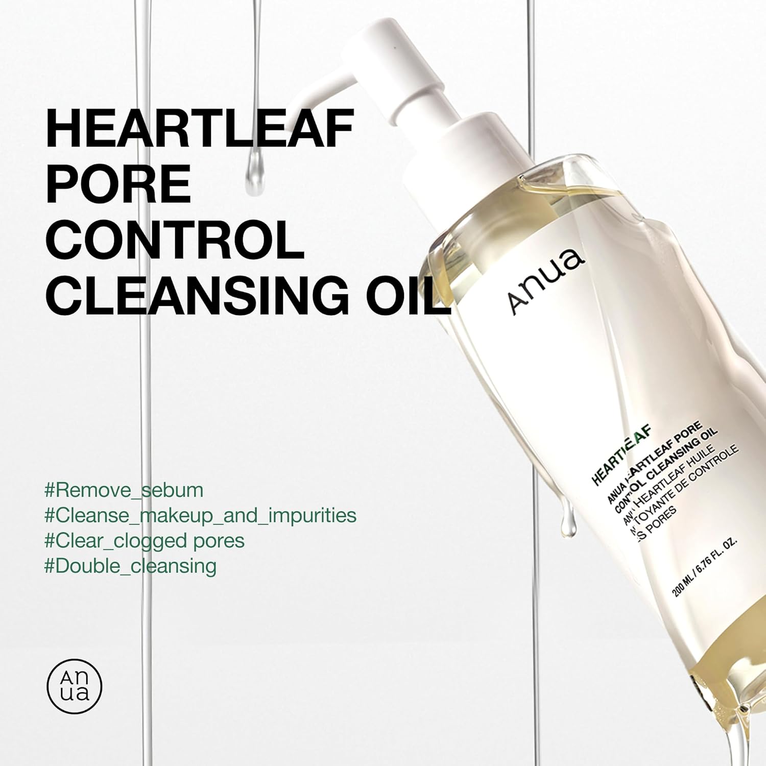 Anua Heartleaf Pore Control Cleansing Oil, Oil Cleanser for Face, Makeup Blackhead Remover, Korean Skin Care 6.76 fl oz(200ml)