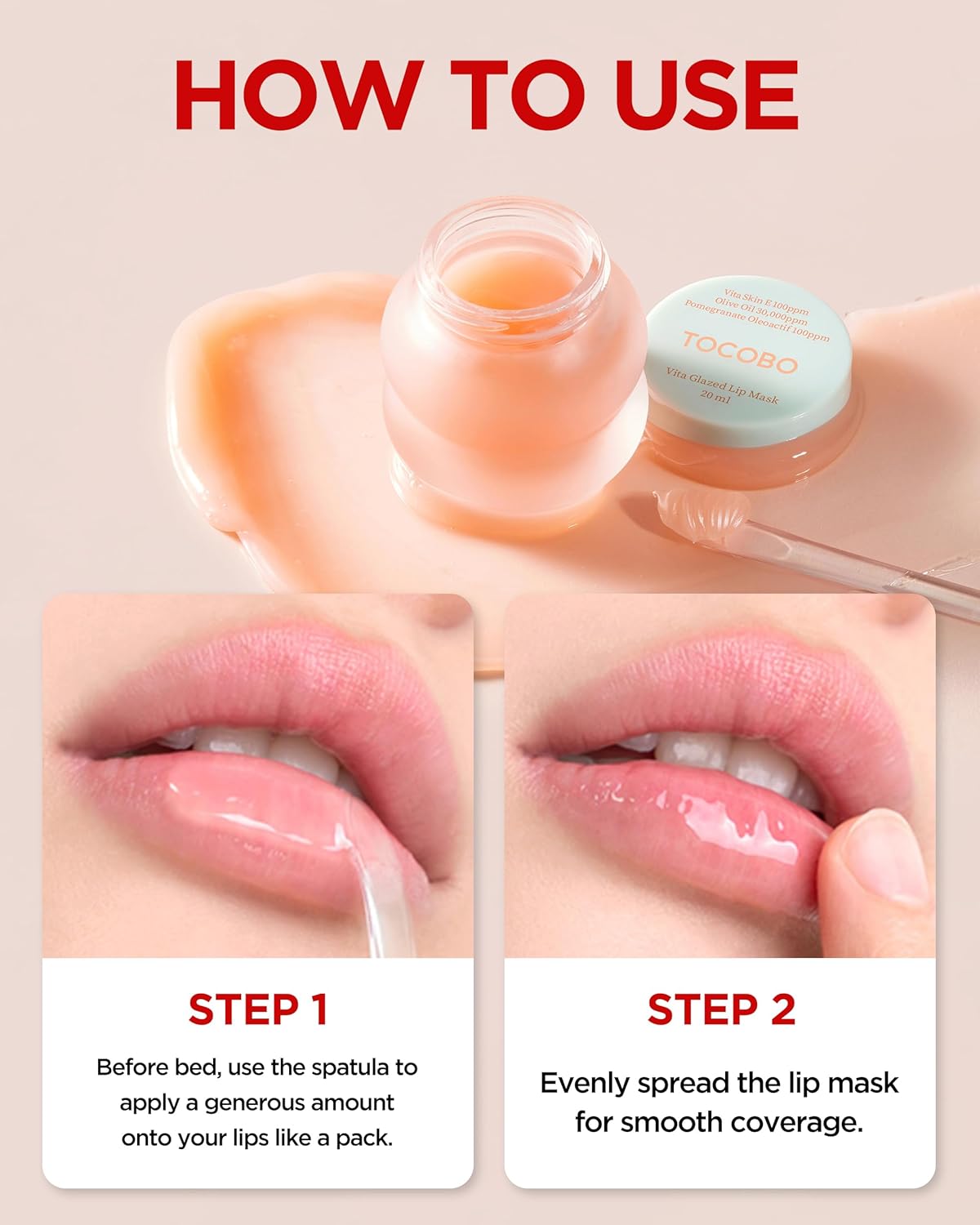 TOCOBO Vita Glazed Lip Mask – Korean Vegan Lip Scrub & Overnight Exfoliating Treatment for Dry, Chapped Lips – Hydrating, Plumping, Smoothing – Glazed Balm Texture, Non-Sticky, 0.68oz