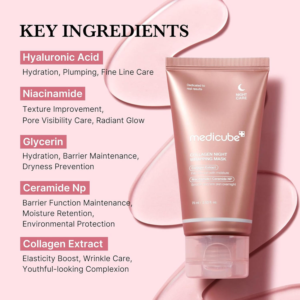 Medicube Collagen Overnight Wrapping Peel Off Facial Mask Pack - Elasticity & Hydration Care, Reduces Sagging & Dullness - Hydrolyzed Collagen For Glowing Skin