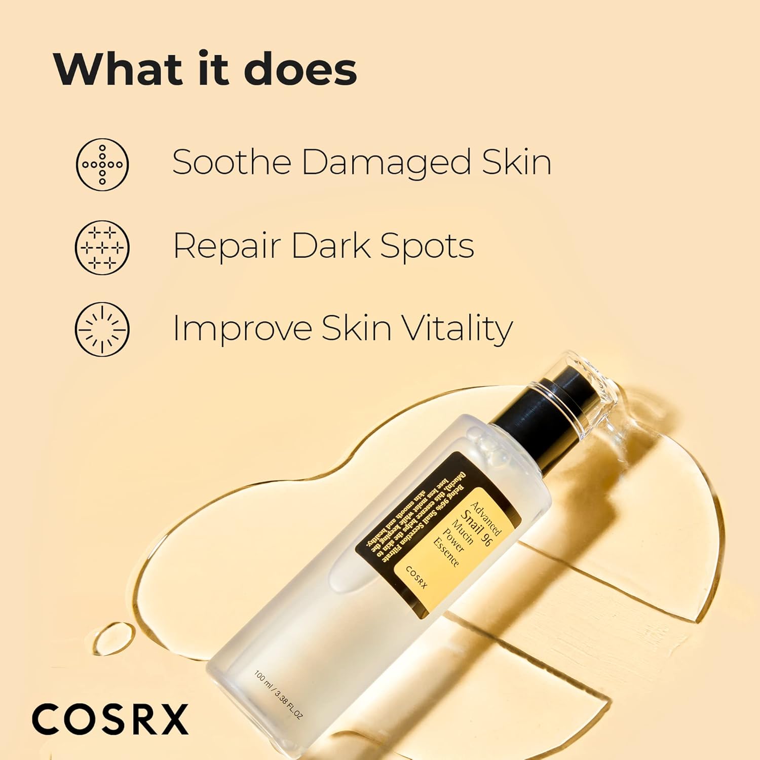 COSRX Snail Mucin 96% Power Repairing Essence 100ml, Hydrating Serum for Face with Snail Secretion Filtrate for Dull Skin & Fine Lines