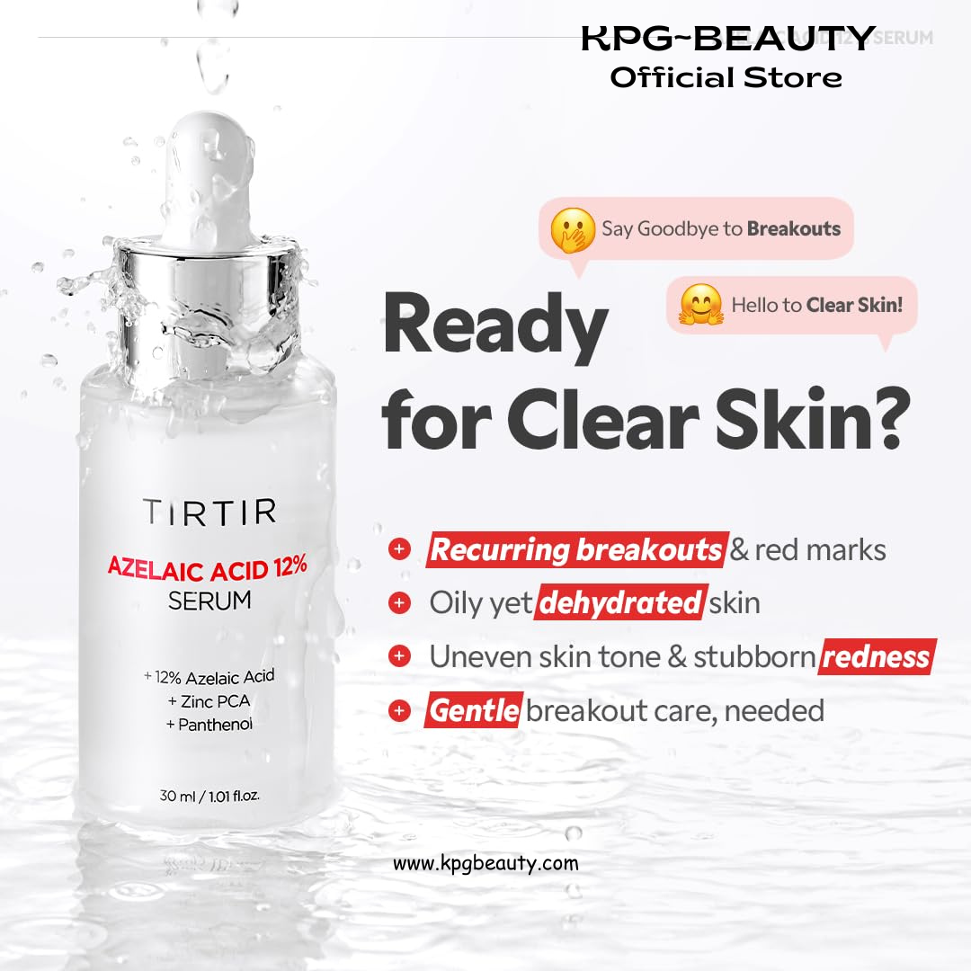 TIRTIR Azelaic Acid 12% Serum for Blemish-Prone Skin - Lightweight Hydrating Formula with Zinc PCA & Hyal-ZIP, Non-Comedogenic, Fragrance-Free, 30ml TIRTIR