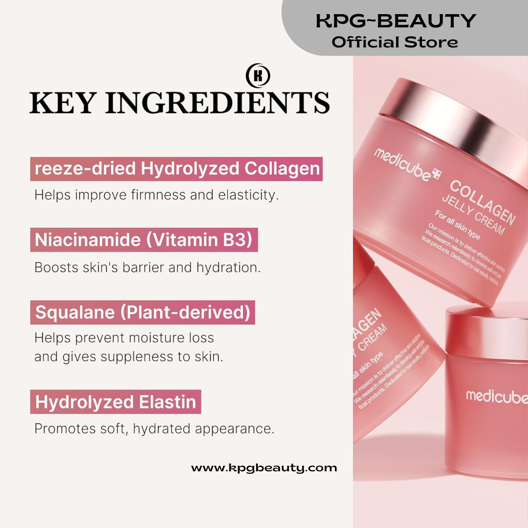 Medicube Collagen Jelly Cream- Niacinamide & Freeze-Dried Hydrolyzed Collagen - Boosts skin's barrier hydration and gives 24h Glow & Lifted Look - Korean skincare