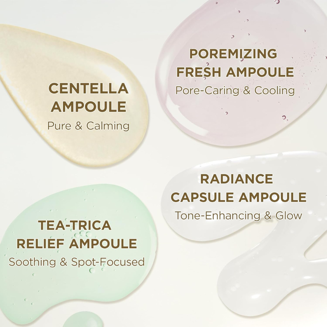 SKIN1004 Madagascar Centella Ampoule Kit, 4ea x 1.10 fl.oz, 30ml, Travel Size Face Serum Collection, Korean Skincare Set with Centella Ampoule and Hydrating Serum for Soothing Care, Korean Skin Care SKIN1004