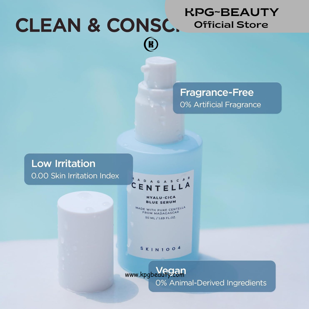 SKIN1004 Hyalu-CICA Blue Serum | 5 Layer Hyaluronic Acid Cica Niacinamide, Hydrating and Refreshing Multi-Care Solutions, 50ml KPG BEAUTY