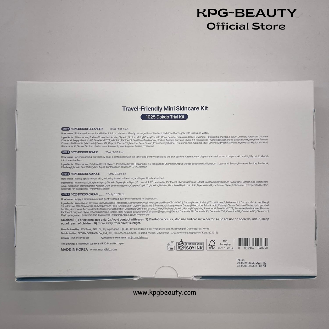 ROUND LAB 1025 Dokdo Hydrating Mini Size Kit (Cleanser, Toner, Ampule, Cream), Deep Hydration for Dry Skin, Daily Skin Care Routine Trial Kit for Moisture Care, Travel Size Gift Set, Korean Skin Care Round Lab