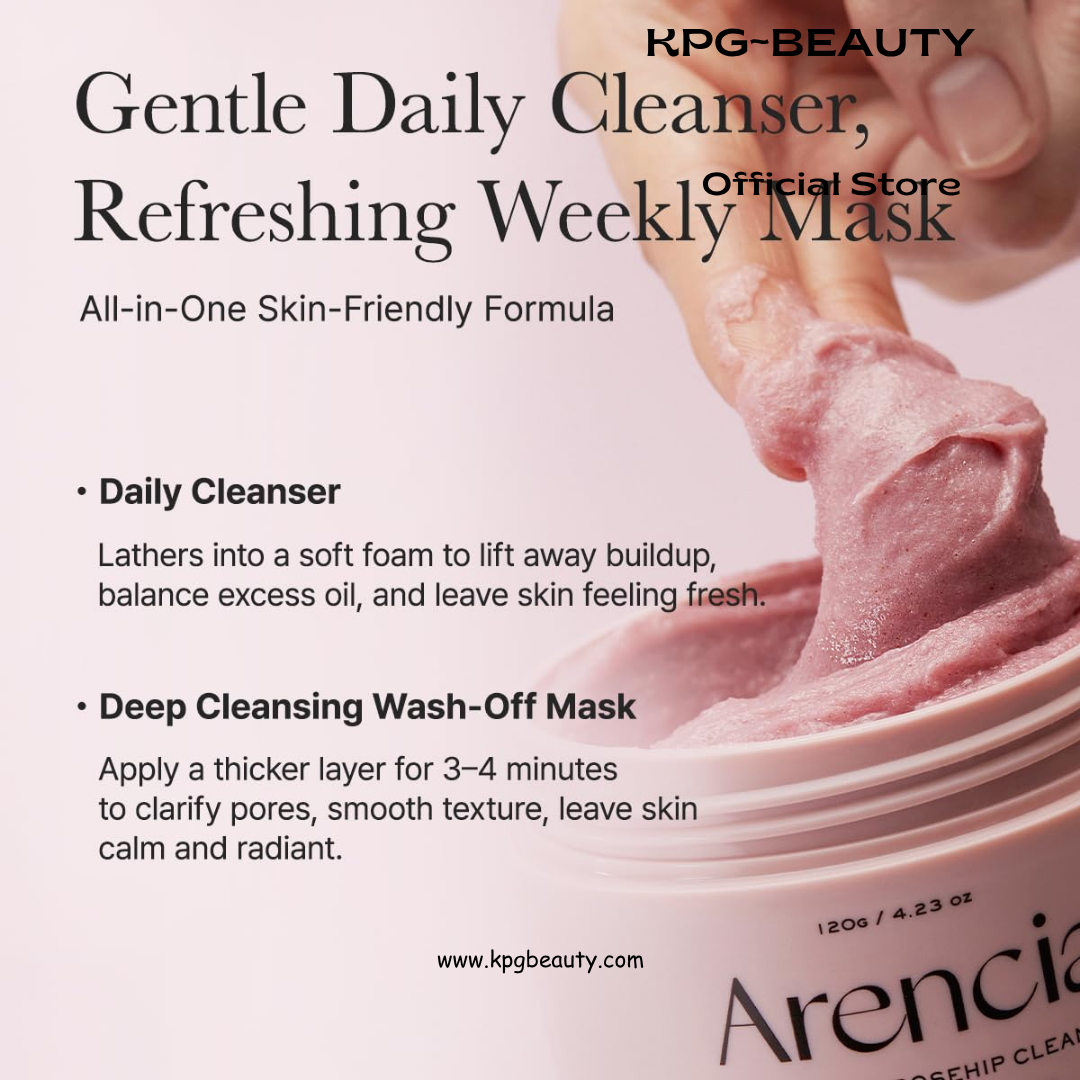 Arencia Rosehip Brightening Rice Mochi Face Cleanser & Daily Scrub - Moisturizing, Exfoliating & Deep-Cleansing - All Skin Types with Rice Powder & Rice Water Arencia