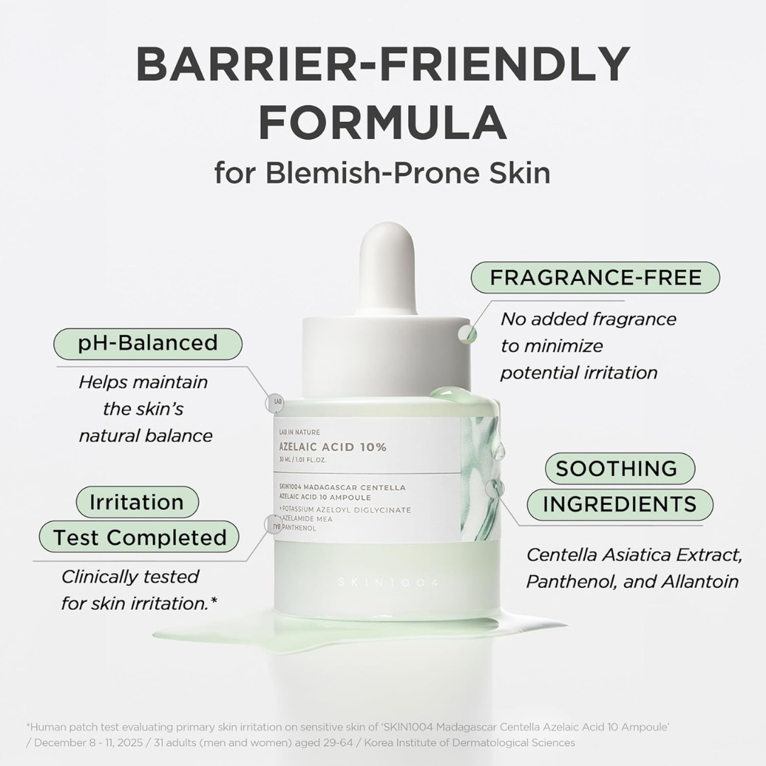 SKIN1004 Azelaic Acid 10% Ampoule, Hydrating Face Serum for Blemish-Prone & Oily Skin, Redness Soothing Serum for face, Visible Marks & Breakout Care with Centella, Korean Skin Care, 1.01 fl.oz / 30ml SKIN1004