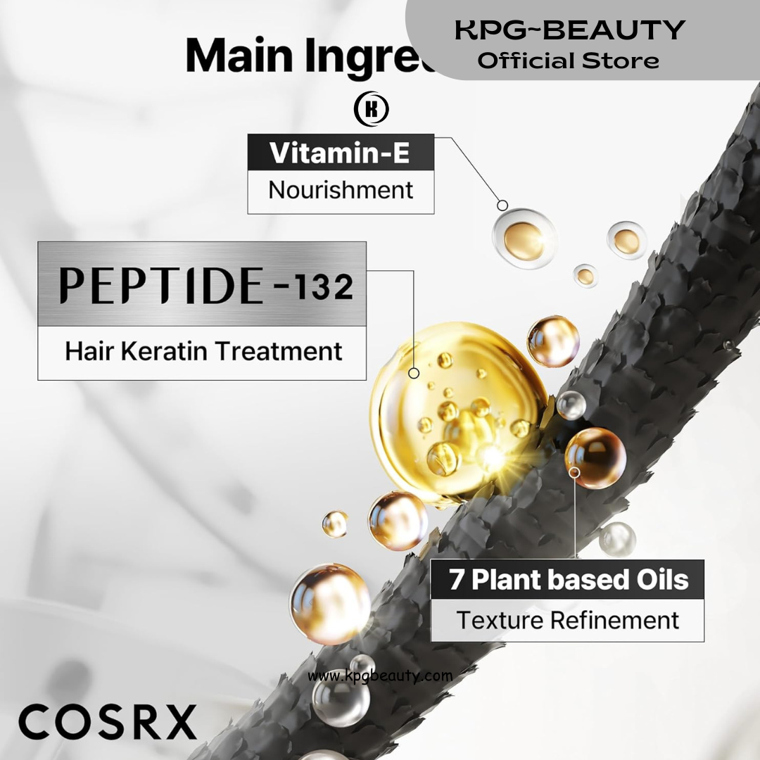 COSRX PEPTIDE 132 Hair Bonding Oil Serum, Travel Size Keratin Treatment for Frizzy, Damaged, Dry Hair – Repairs Split Ends, Adds Hair Gloss with Argan & Jojoba Oils – For All Hair Types 28 ml KPG BEAUTY