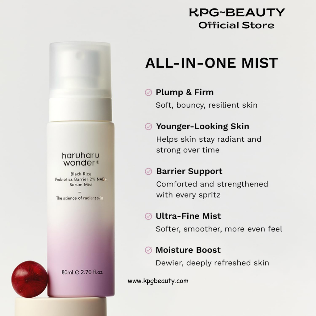 haruharu Wonder Black Rice Probiotics 2% NAD+ Serum Mist, Ultra-Fine Mist, Hydrating & Plumping, Barrier Support, Sensitive Skin, Ceramide, Korean Skincare, Vegan, 80ml HARUHARU WONDER