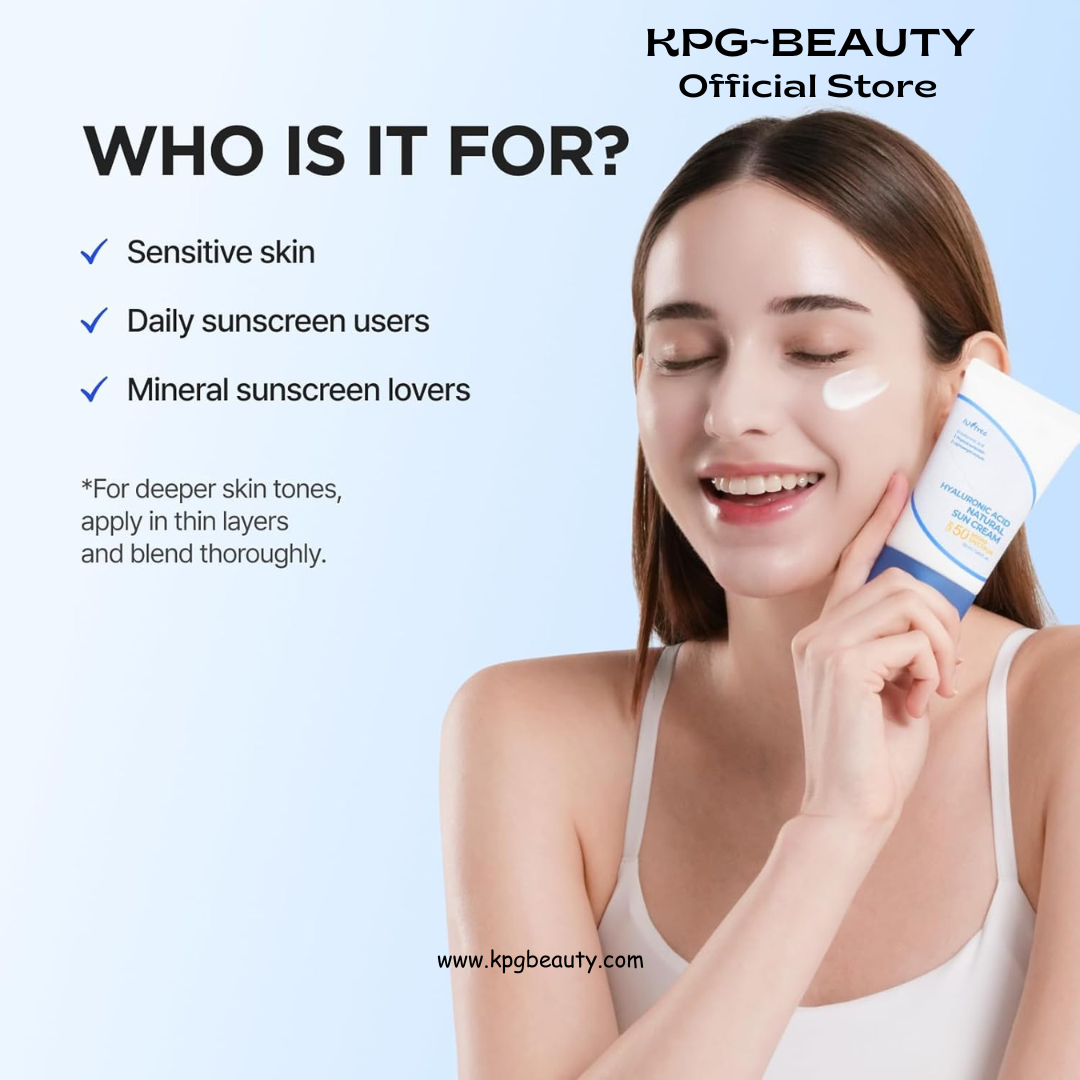 ISNTREE Hyaluronic Acid Natural Suncream SPF 50, Mineral Sunscreen, Gentle Tone-Up Effect, Hydrating Daily Sun Cream, Sensitive Skin Friendly, Korean Skincare, 50ml ISNTREE