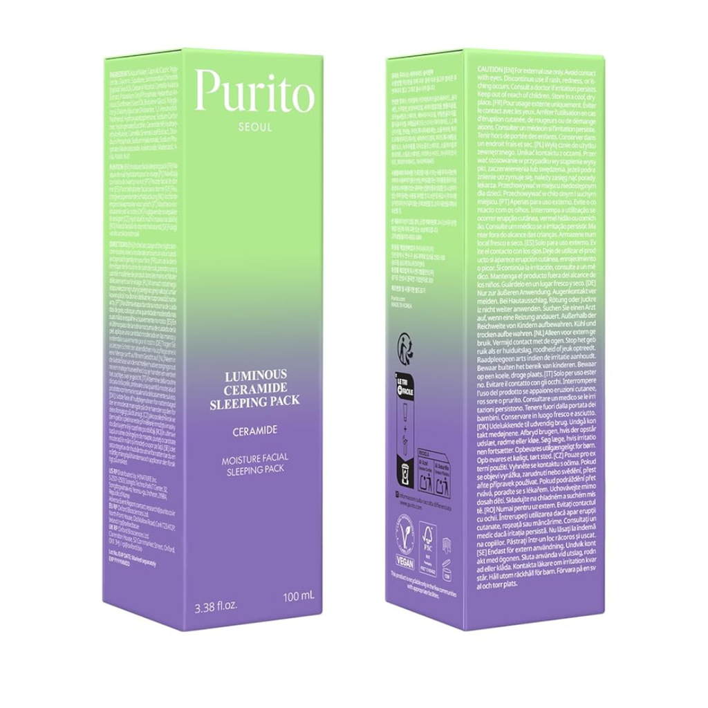 PURITO Luminous Ceramide Sleeping Pack | Overnight Recovery Cream with Five Ceramides for Dry & Sensitive Skin | Ceramide, Hydration Lock | Vegan & Cruelty-Free, Korean Skincare, 100mL Purito Seoul