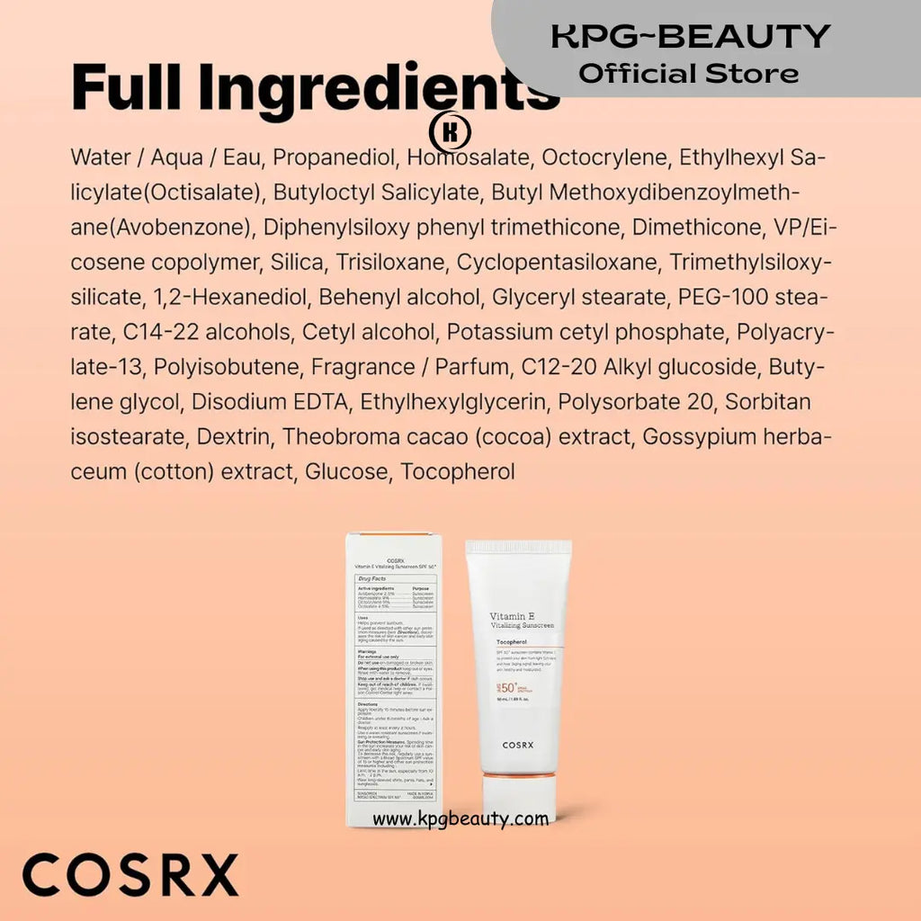 COSRX Vitamin E Vitalizing Sunscreen SPF 50+ KPG BEAUTY COSRX