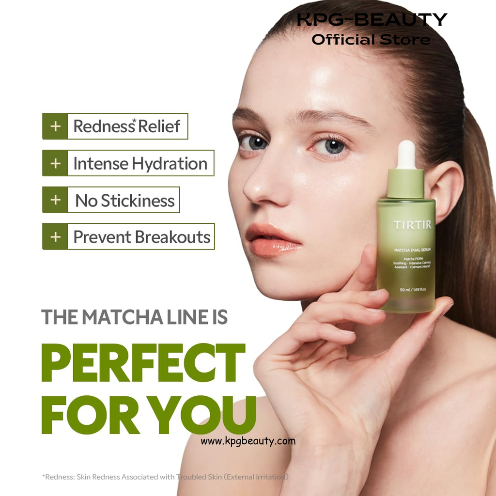 TIRTIR Matcha Dual PDRN Serum | Irritated Red Skin Relief & Glass Skin Glow with 20,000ppm Vegan Matcha PDRN, 5% Niacinamide, Hydrating Non-Sticky Korean Face Serum for Sensitive & Acne-Prone Skin 50ML TIRTIR