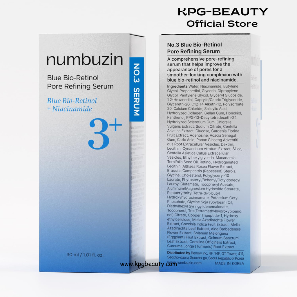 numbuzin No.3 retinol Serum | Blue Bio-Retinol Pore Refining Serum | Retinol Beginner, Tightening, Firming, BHA, Niacinamide, Peptide | 1.01 fl.0z (30ml) Numbuzin