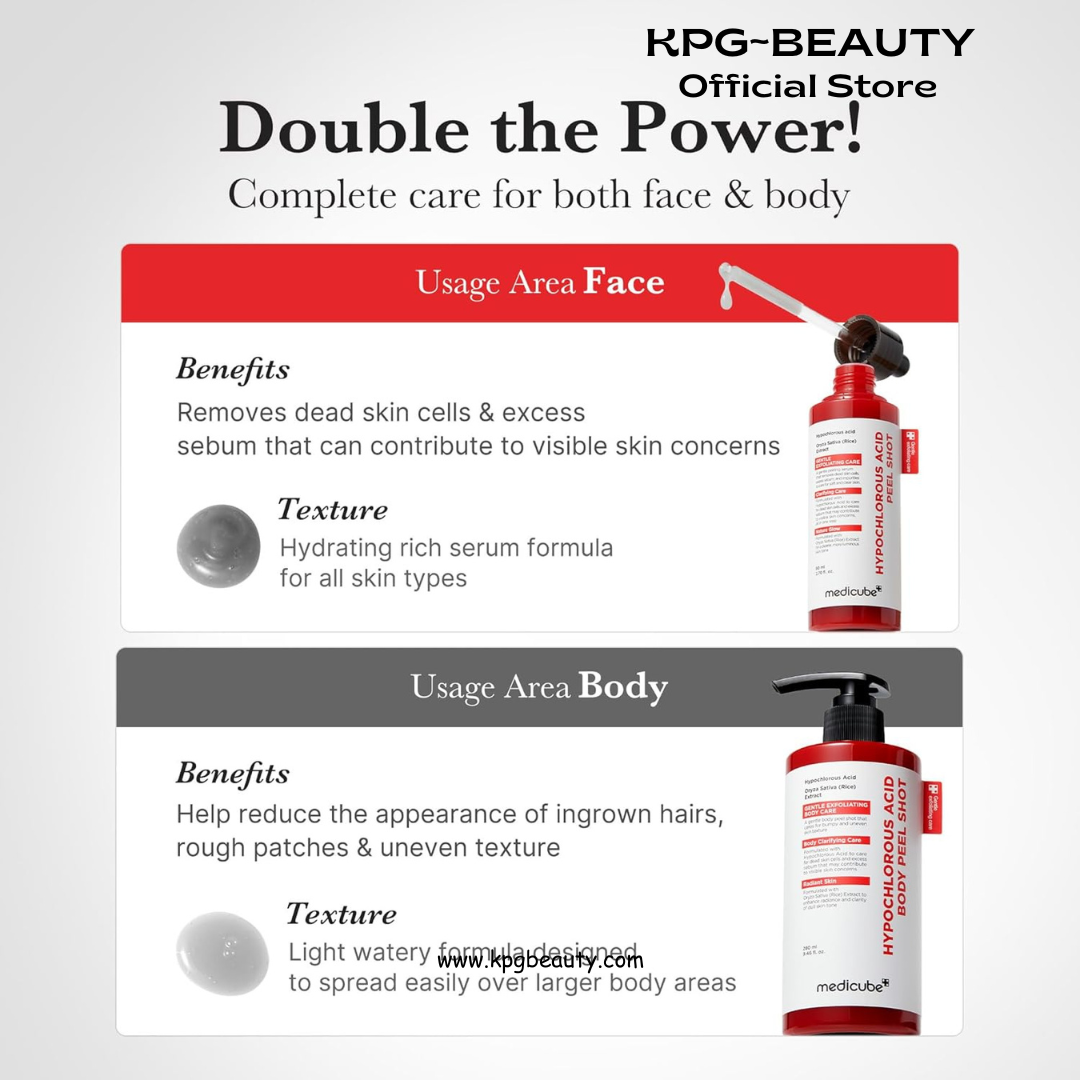 medicube Body Peel Shot with Hypochlorous Acid | Gentle Body Exfoliating Serum for Dead Skin Cells, Rough Patches & Uneven Texture | Rice Extract, Panthenol for Hydrating & Smoothing Care | 9.46 fl.oz Medicube