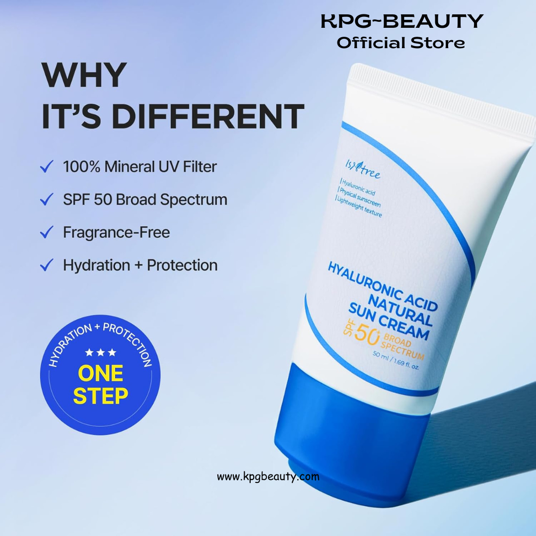 ISNTREE Hyaluronic Acid Natural Suncream SPF 50, Mineral Sunscreen, Gentle Tone-Up Effect, Hydrating Daily Sun Cream, Sensitive Skin Friendly, Korean Skincare, 50ml ISNTREE
