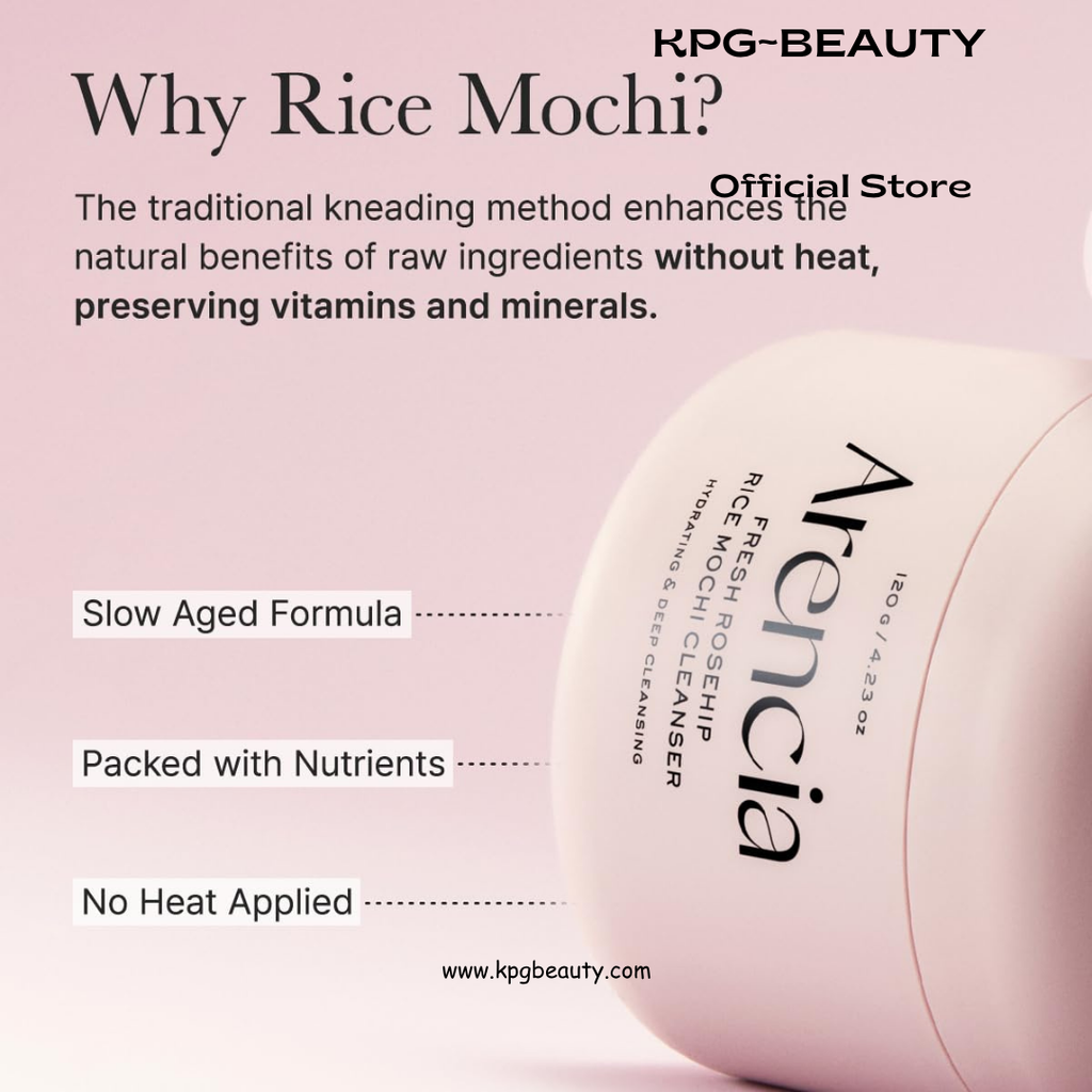 Arencia Rosehip Brightening Rice Mochi Face Cleanser & Daily Scrub - Moisturizing, Exfoliating & Deep-Cleansing - All Skin Types with Rice Powder & Rice Water Arencia