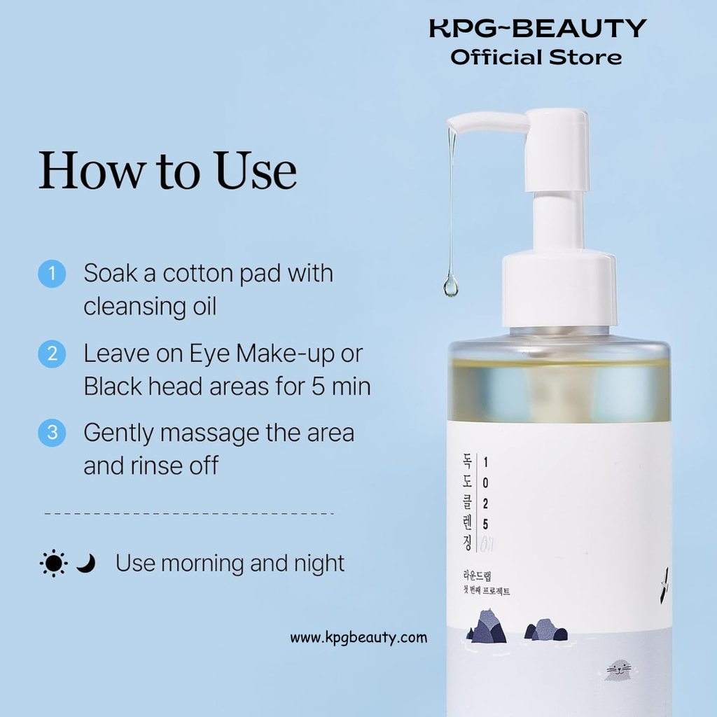 ROUND LAB 1025 Dokdo Cleansing Oil 6.76 Fl Oz, Lightweight Oil Cleanser for Face, Makeup Remover for Sensitive Skin, Blackhead and Pore Cleansing, Easy to Wash Off, No Oily Residue, Korean Skin Care Round Lab