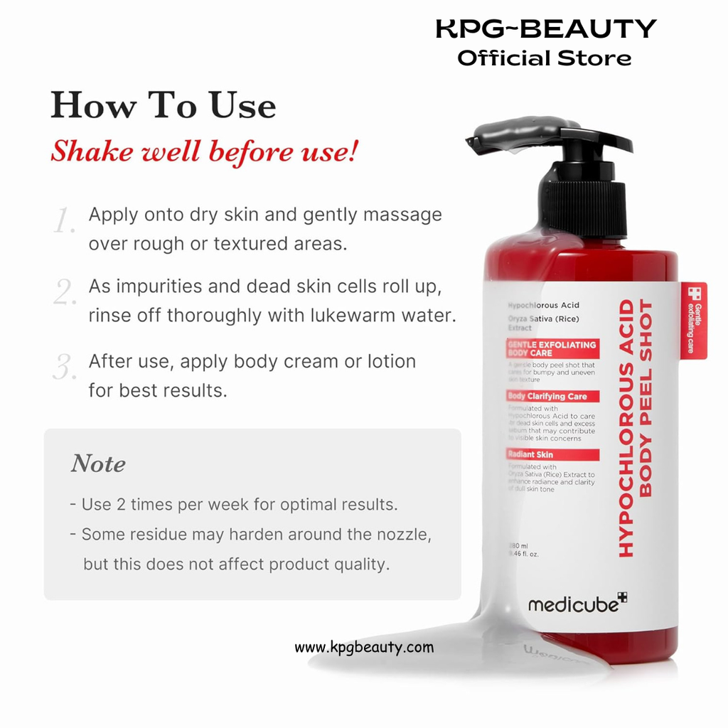 medicube Body Peel Shot with Hypochlorous Acid | Gentle Body Exfoliating Serum for Dead Skin Cells, Rough Patches & Uneven Texture | Rice Extract, Panthenol for Hydrating & Smoothing Care | 9.46 fl.oz Medicube