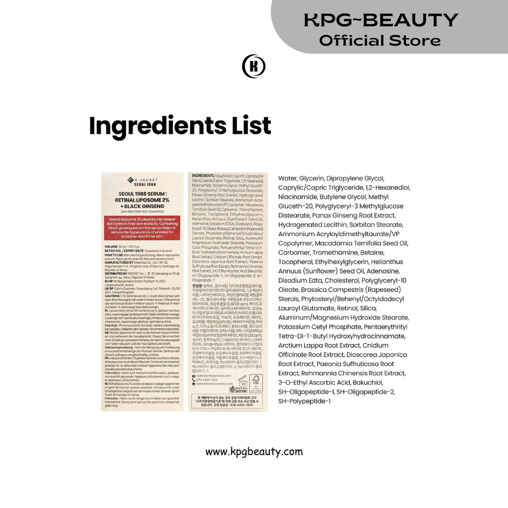 K-SECRET SEOUL 1988 Retinal Serum – Formulated with Advanced Retinal Liposome 2% and 58% Black Ginseng Extract | Fine Lines and Skin Texture Care Serum | Korean Skincare, 30ml IAM FROM