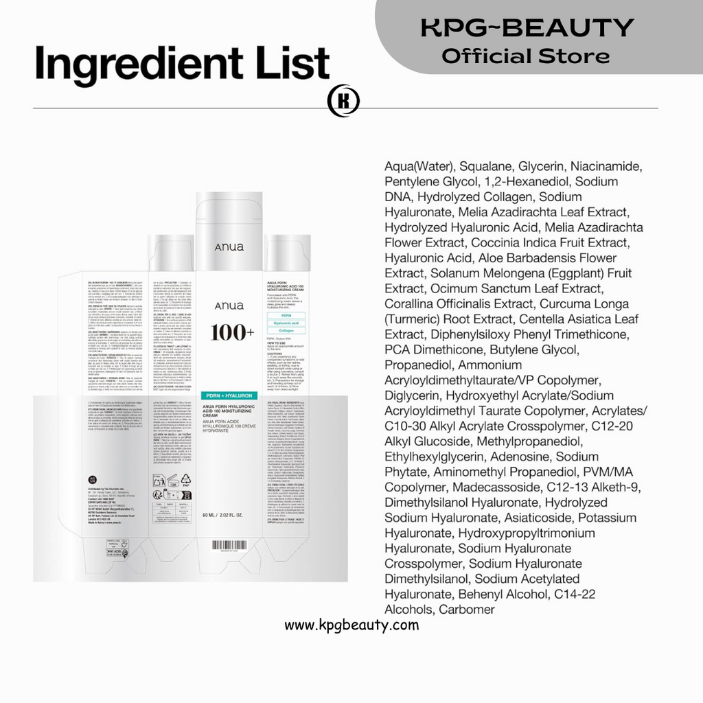ANUA PDRN Hyaluronic Acid 100 Moisturizing Cream, Lightweight Hydrating Moisturizer with Salmon PDRN, Hyaluronic acid, Collagen for Glass Skin, Korean Skin Care 60ml