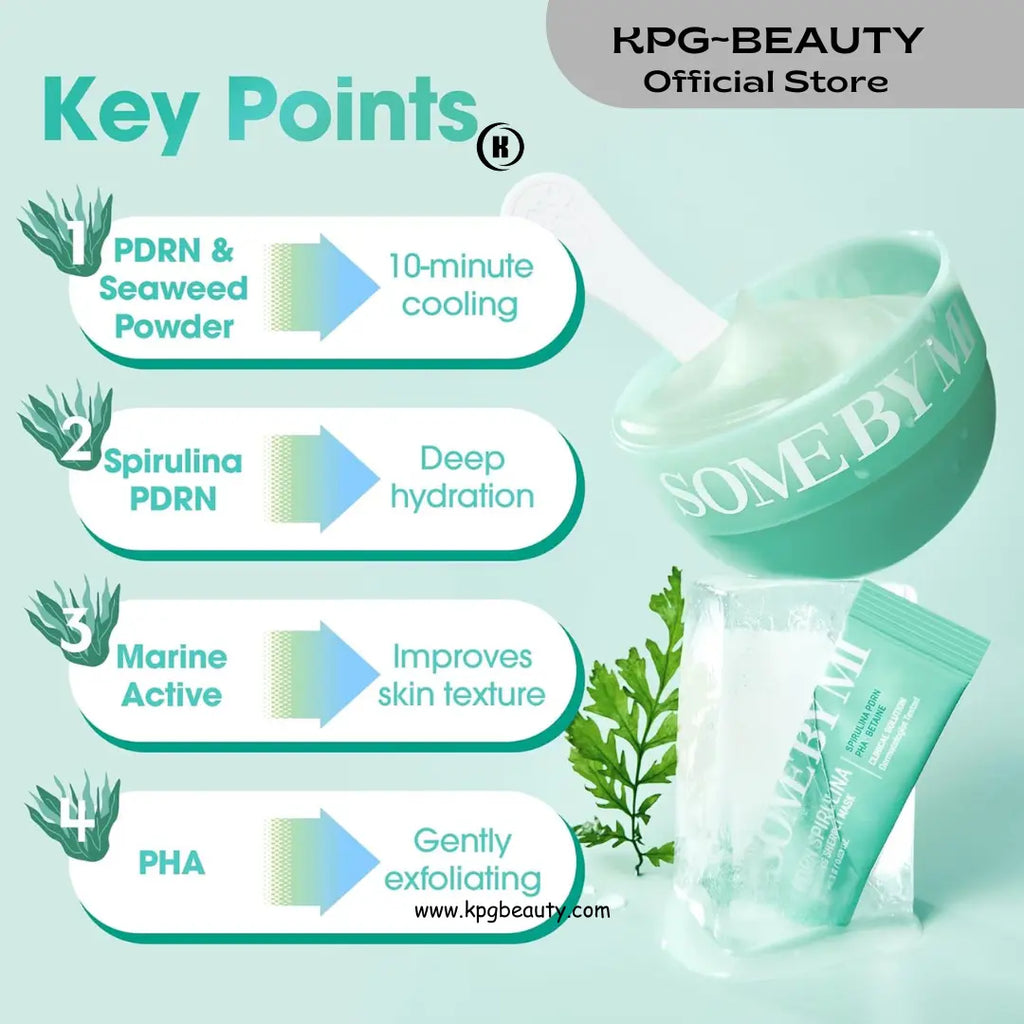 SOME BY MI PDRN Spirulina Soothing Sherbet Mask – 10 Sticks – Korean Vegan Wash-Off Face Mask that Cools by 10.9°C in 10 Minutes – Revitalizes Skin with Spirulina, Seaweed & PHA – Korean Skin Care KPG BEAUTY Some By MI