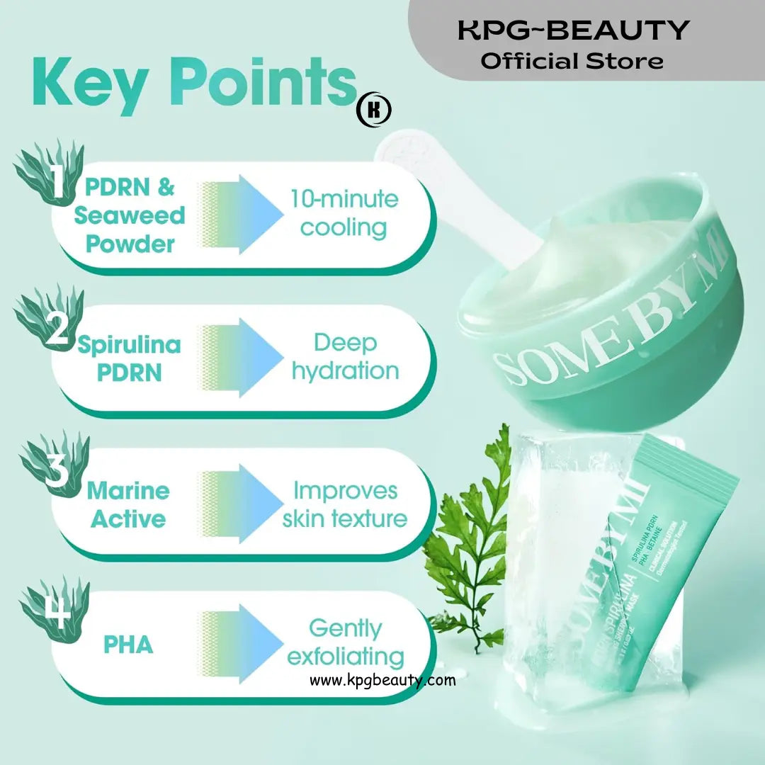SOME BY MI PDRN Spirulina Soothing Sherbet Mask – 10 Sticks – Korean Vegan Wash-Off Face Mask that Cools by 10.9°C in 10 Minutes – Revitalizes Skin with Spirulina, Seaweed & PHA – Korean Skin Care KPG BEAUTY Some By MI