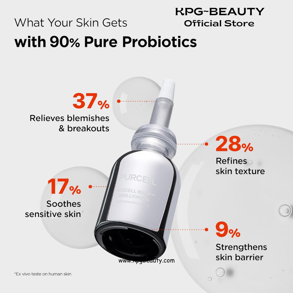 PURCELL Pixcell Biom 2B/mL Probiotic Essence Serum - Restores Skin Barrier with Bifida, Lactobacillus Ferment Lysate, Korean Probiotic Drops for acne prone skin and sensitive skin (30ml, 1.01 Fl Oz.) Purecell