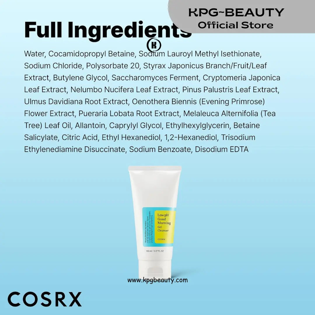 COSRX Low pH Good Morning Gel Face Cleanser, 5.07 fl oz, BHA Face Wash, Daily Mild Face Cleanser for Sensitive Skin, PH Balancing, Korean Skin Care, Korean Face Wash COSRX