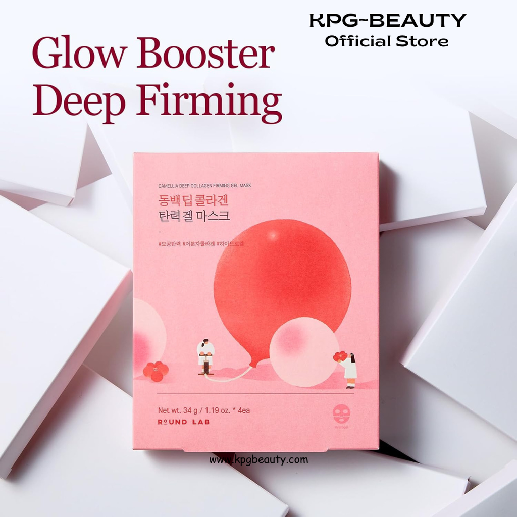 ROUND LAB Camellia Collagen Mask, 30min Hydrogel Mask, Quick Hydration, Firming&Pore Minimizing, For sensitive skin, Micro molecule collagen, Facial Mask, 34 g/1.19 Fl Oz 4ea Round Lab