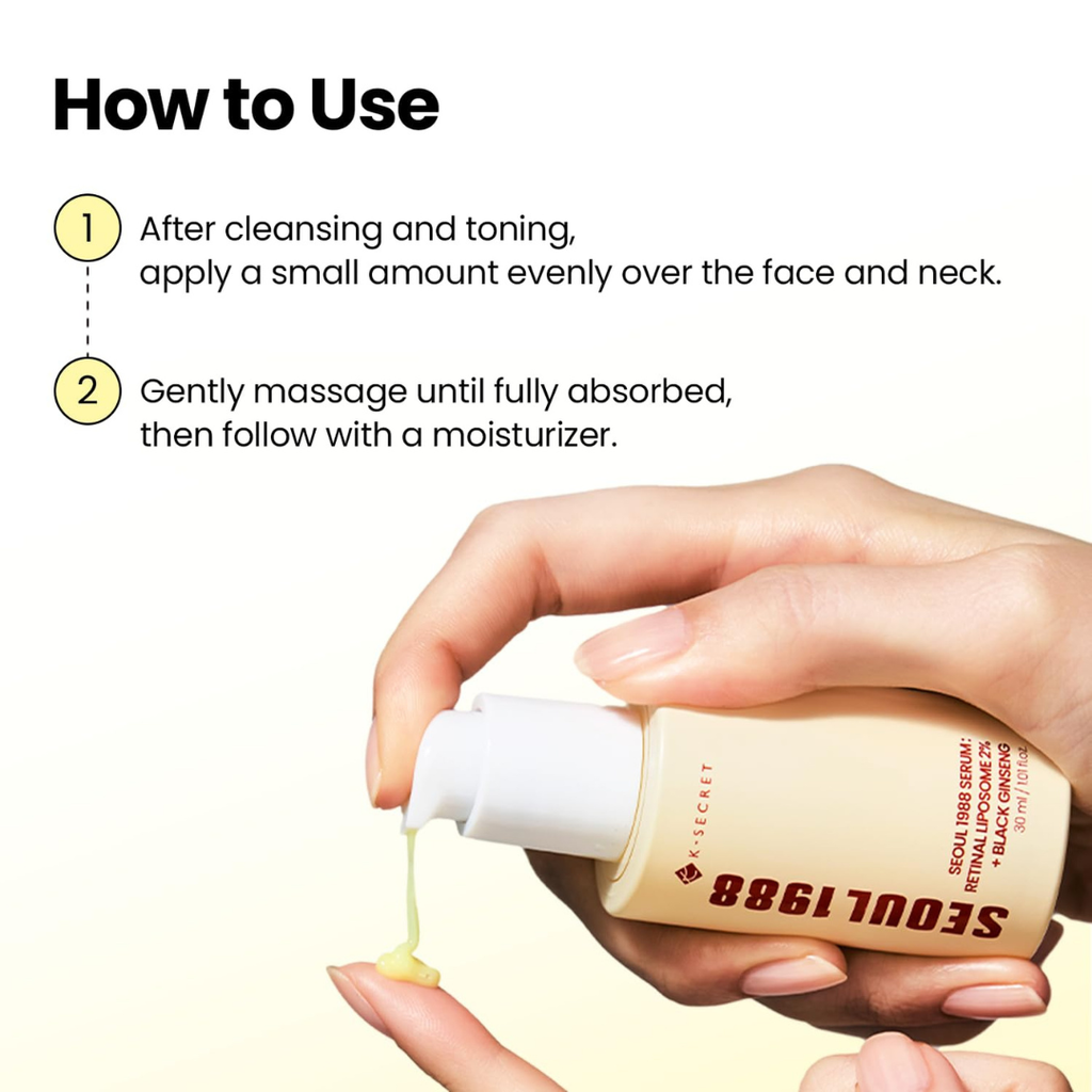 K-SECRET SEOUL 1988 Retinal Serum – Formulated with Advanced Retinal Liposome 2% and 58% Black Ginseng Extract | Fine Lines and Skin Texture Care Serum | Korean Skincare, 30ml KSecret