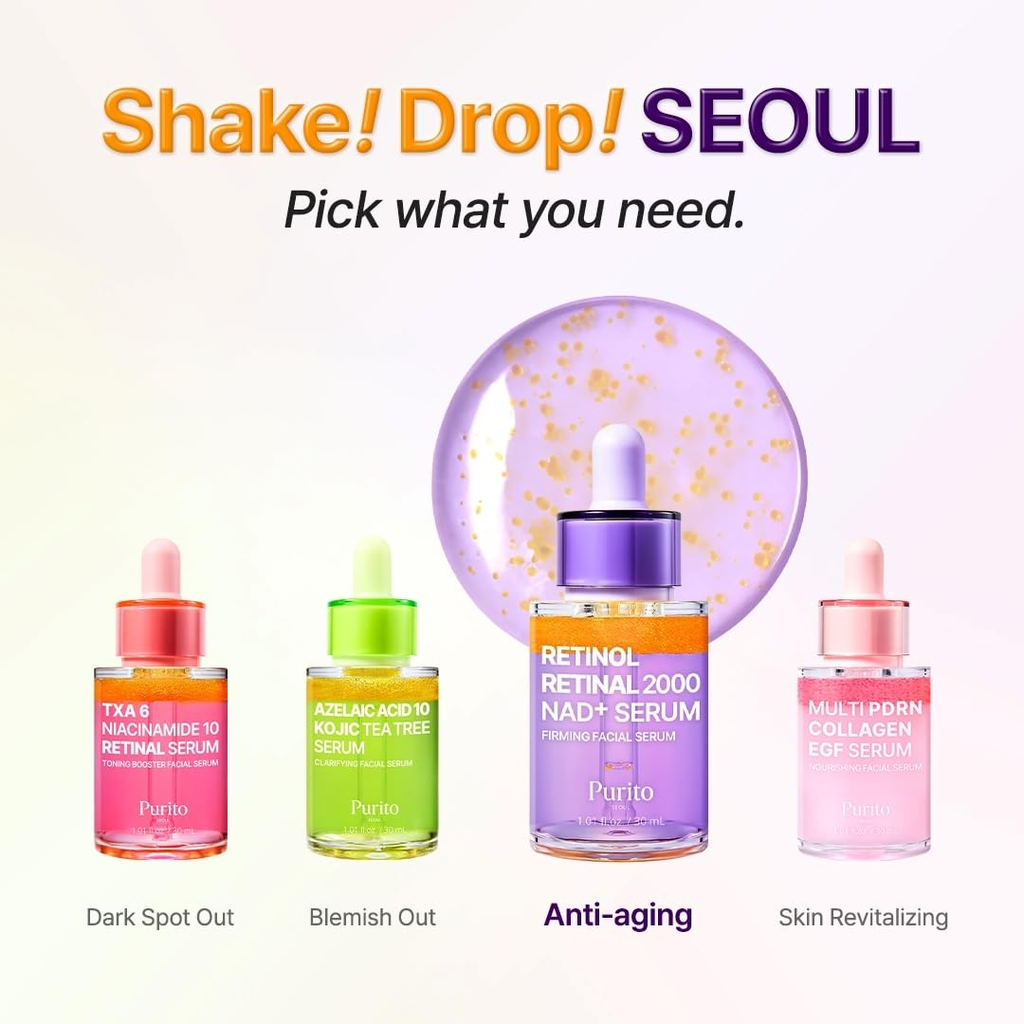 PURITO Retinol 0.1% + Retinal 0.1% Anti-Aging Facial Serum | for Wrinkles, Fine Lines & Firmer Skin | Dual Retinoids with NAD+, Improve Elasticity & Skin Texture | Korean Skincare, 30mL Purito Seoul