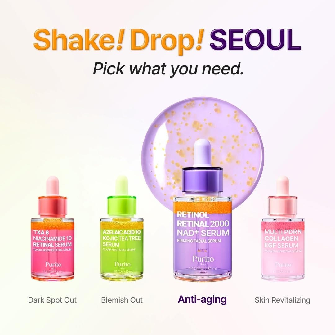 PURITO Retinol 0.1% + Retinal 0.1% Anti-Aging Facial Serum | for Wrinkles, Fine Lines & Firmer Skin | Dual Retinoids with NAD+, Improve Elasticity & Skin Texture | Korean Skincare, 30mL Purito Seoul