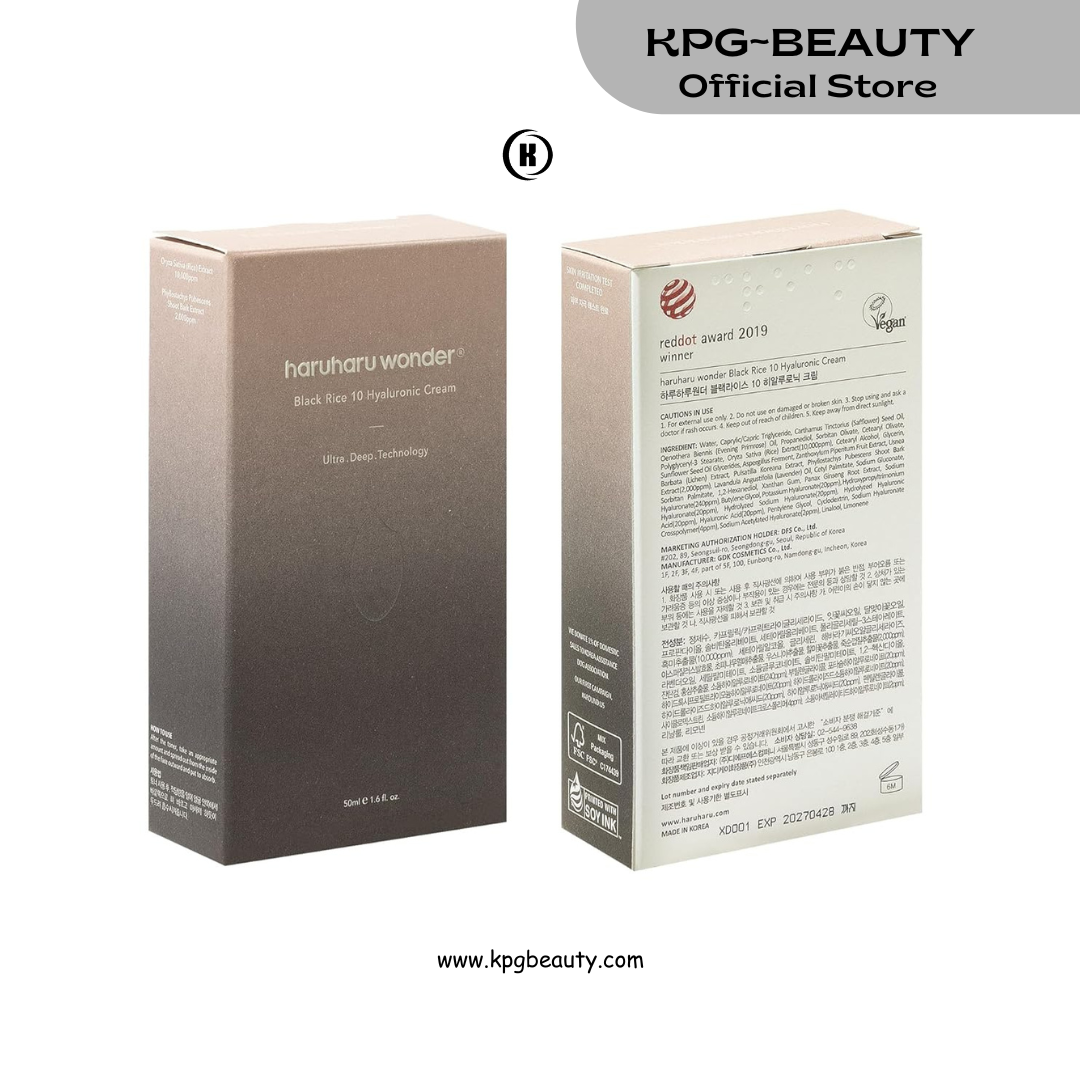 HARUHARU wonder Black Rice 10 Hyaluronic Cream, 1.6 fl oz, Face Moisturizer, Vegan, Cruelty Free, Daily skincare, Korean Skincare 50 ML