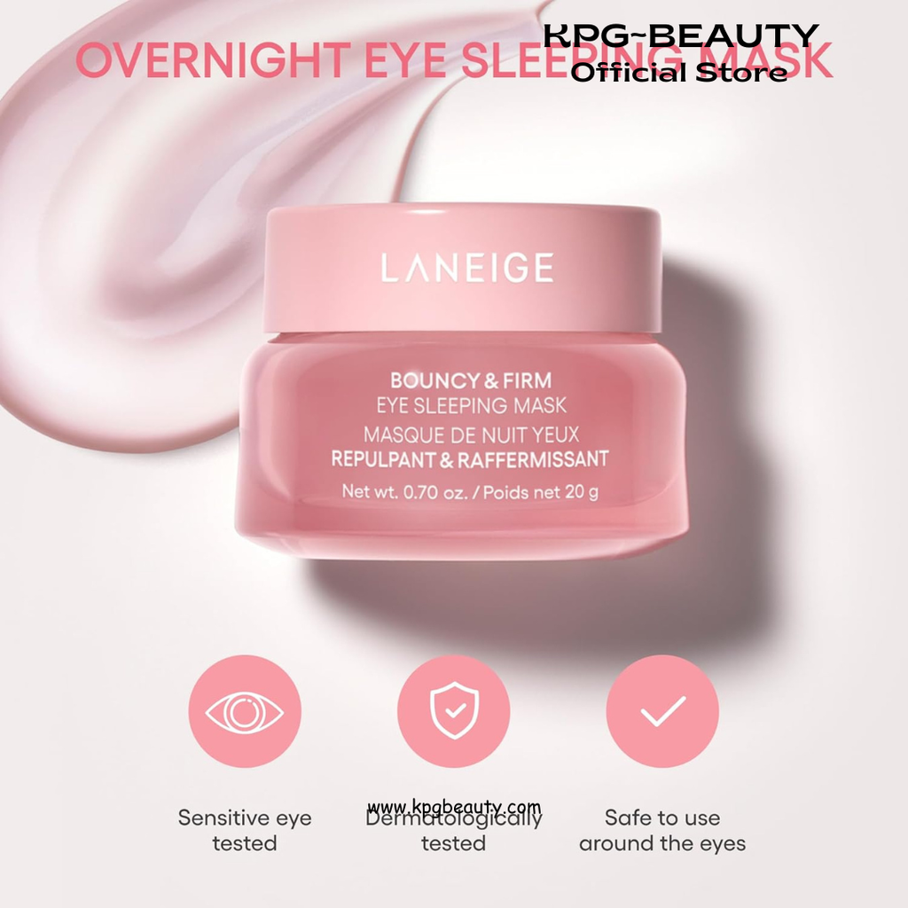 LANEIGE Bouncy & Firm Eye Sleeping Mask: Depuff and Firm with Peony & Collagen Complex, Ceramide, & 5D Hyaluronic Acid LANEIGE