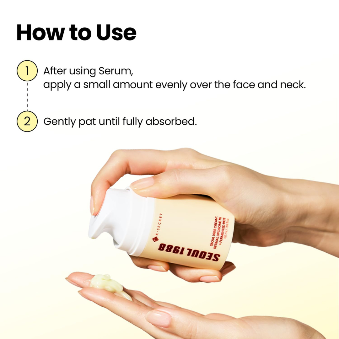 K-SECRET SEOUL 1988 Retinal Cream – Formulated with Advanced Retinal Liposome 1% and Fermented Rice Extract | Daily Fine Lines and Skin Texture Care | Korean Skincare, 50ml KSecret