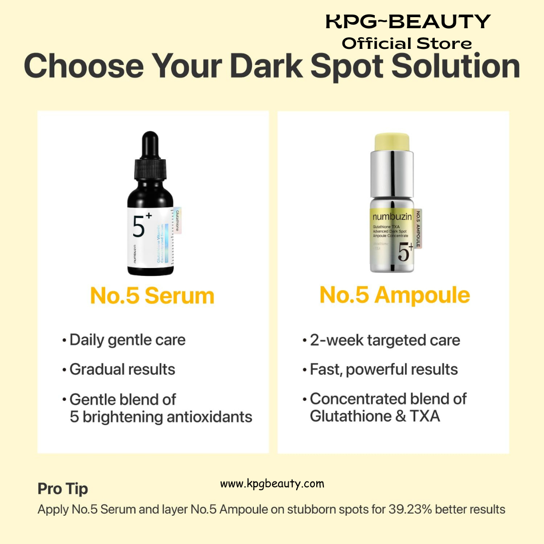 numbuzin No.5 Glutathione TXA Dark Spot Ampoule, Targeted Tone Care Concentrate for Dark Spots & Uneven Skin, Tranexamic Acid, Niacinamide, Vitamin Tree Water, Korean Skincare, 10.7g Numbuzin