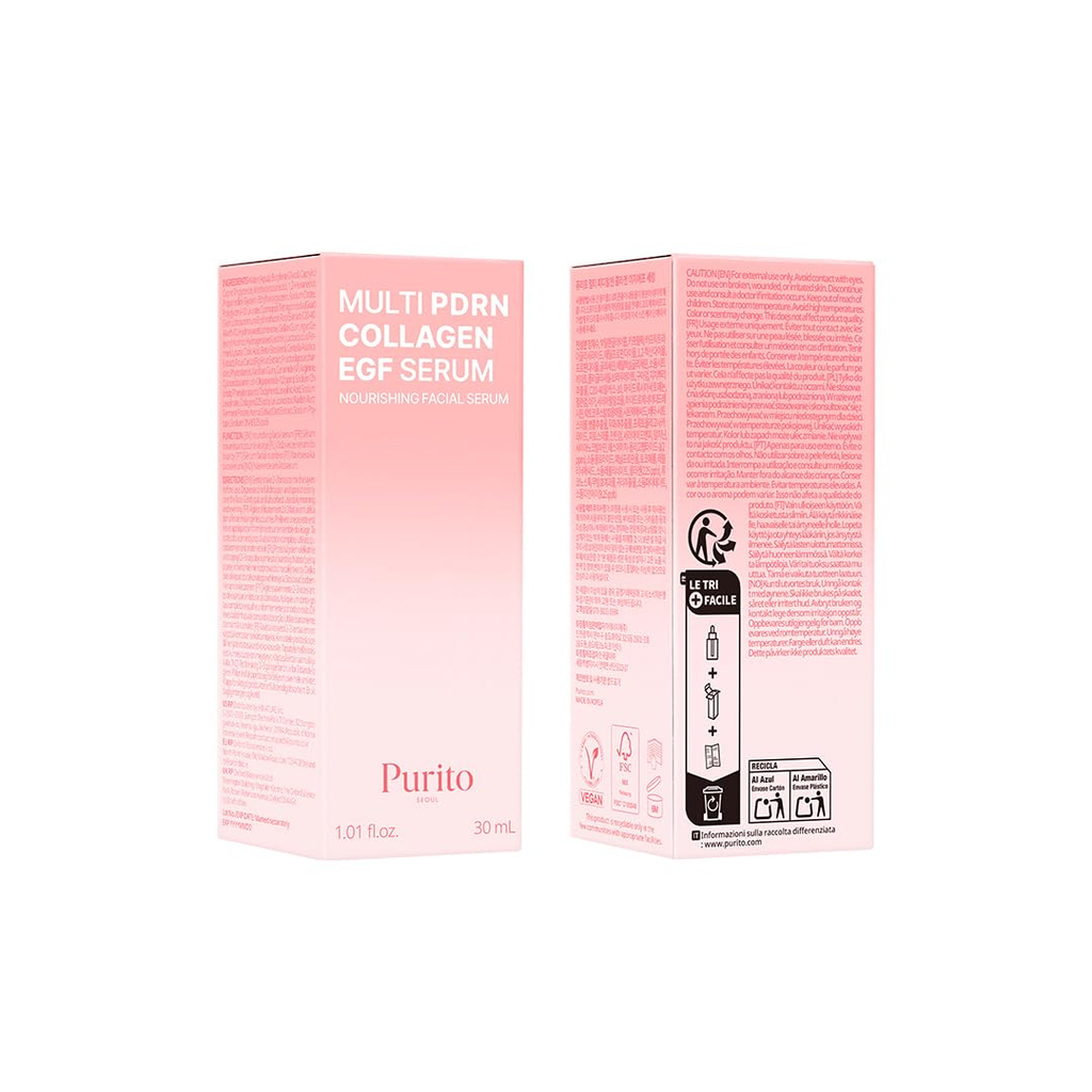 PURITO Multi PDRN + Collagen + EGF Revitalizing Facial Serum | for Glass Skin, Radiance, Elasticity & Hydration | 99% Pure PDRN Complex, Firming & Brightening Booster | Korean Skincare Purito Seoul