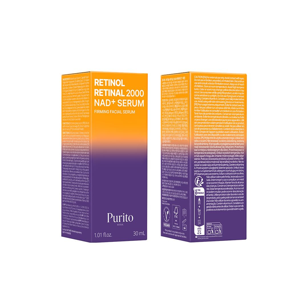 PURITO Retinol 0.1% + Retinal 0.1% Anti-Aging Facial Serum | for Wrinkles, Fine Lines & Firmer Skin | Dual Retinoids with NAD+, Improve Elasticity & Skin Texture | Korean Skincare, 30mL Purito Seoul