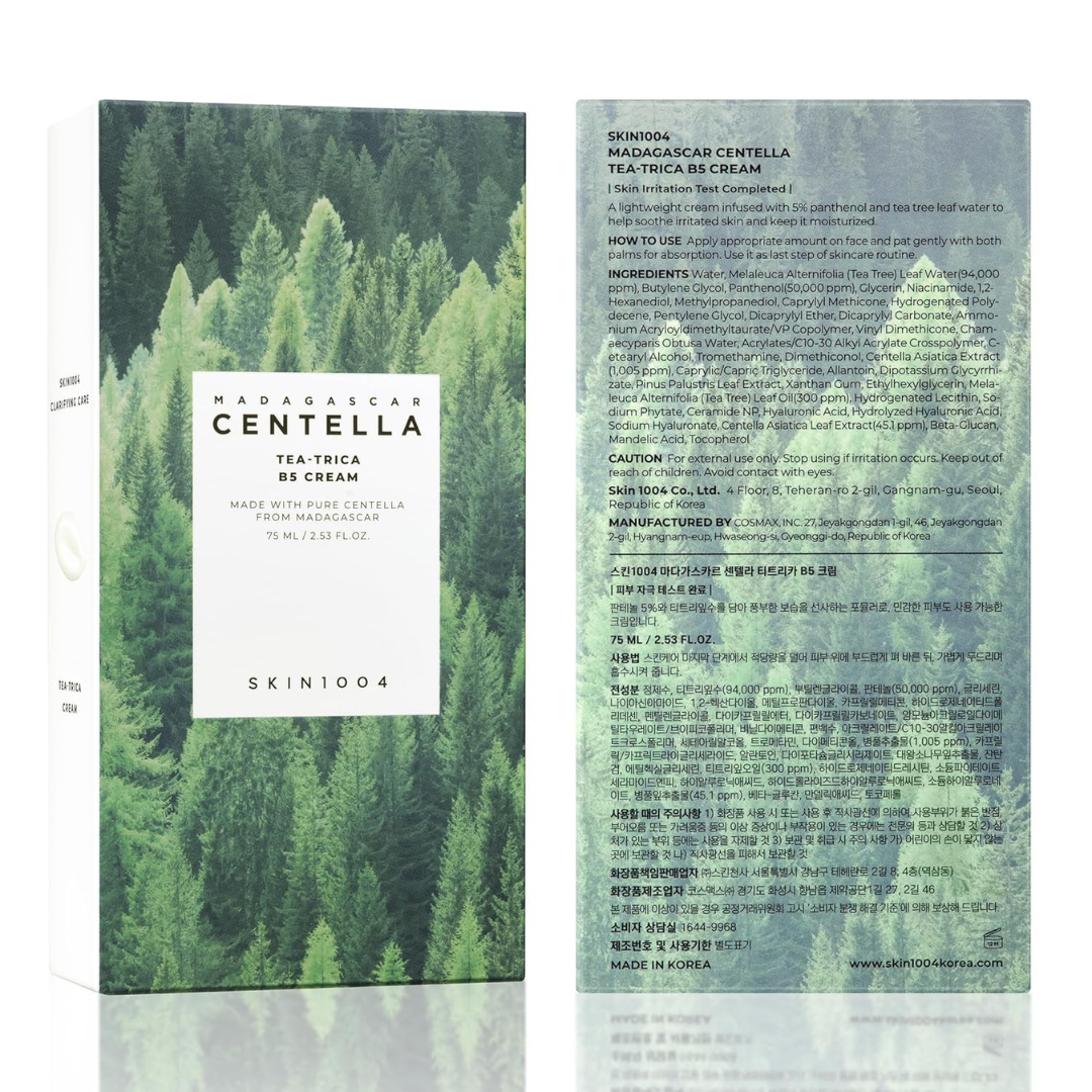 SKIN1004 Tea-Trica B5 Cream, Face Moisturizer with Centella Asiatica & Panthenol B5, Gel Moisturizer for Soothing & Hydrating, Cica Cream with Tea Tree & Centella, Korean Skin Care, 2.53 fl.oz / 75ml SKIN1004