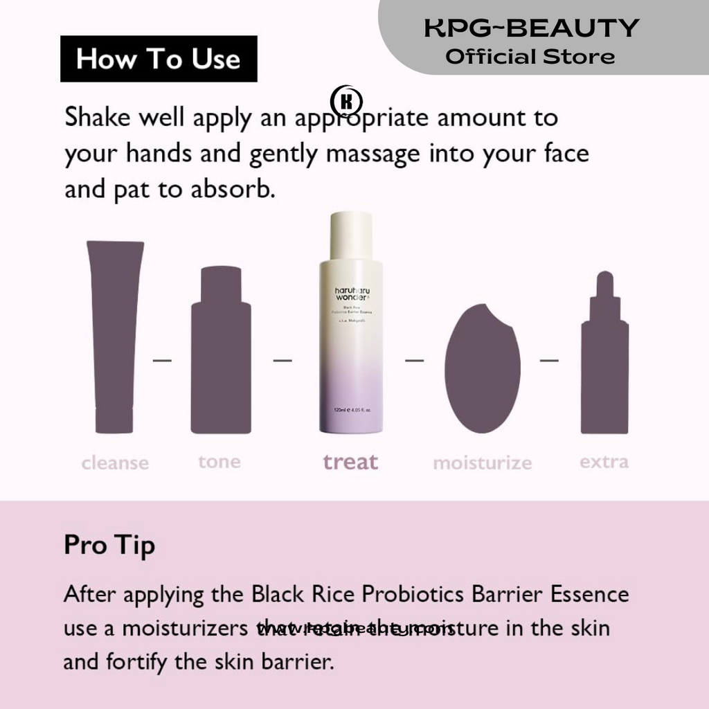 haruharu Wonder Black Rice Probiotics Barrier Essence 4.05 fl. oz., Essence Toner to Strengthen Skin Barrier with Ceramides, Fermented Ingredients, Milky Essence, Moisturizing, Plumping